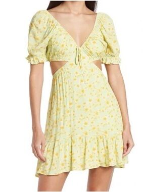 Sophie Rue Yellow Floral Cutout Mini Dress